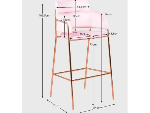 Banqueta De Design Estofada Em Veludo E Pernas Douradas - Cruiser - Rosa
