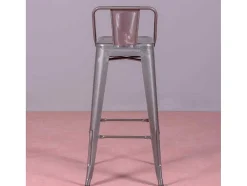 Banqueta Industrial Em Aco Metalizado Com Encosto Baixo (76Cm) - Bistro - Metal