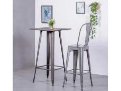 Banqueta Industrial Em Aco Metalizado Com Encosto Alto (76Cm) - Bistro - Metal