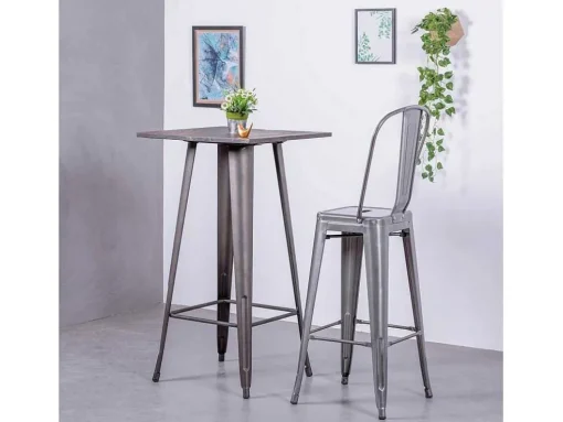 Banqueta Industrial Em Aco Metalizado Com Encosto Alto (76Cm) - Bistro - Metal