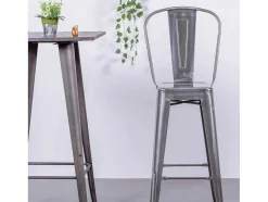 Banqueta Industrial Em Aco Metalizado Com Encosto Alto (76Cm) - Bistro - Metal