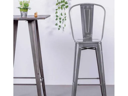 Banqueta Industrial Em Aco Metalizado Com Encosto Alto (76Cm) - Bistro - Metal