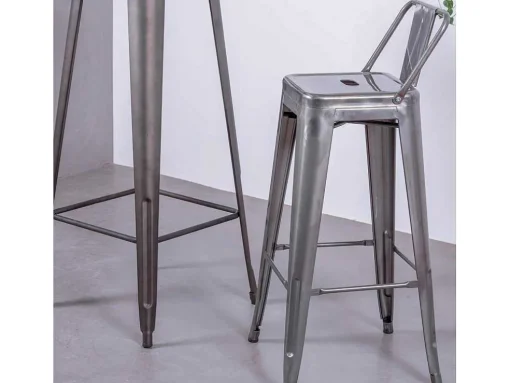 Banqueta Industrial Em Aco Metalizado Com Encosto Baixo (76Cm) - Bistro - Metal