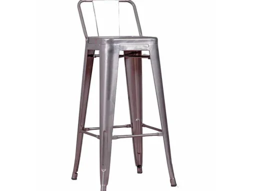 Banqueta Industrial Em Aco Metalizado Com Encosto Baixo (76Cm) - Bistro - Metal