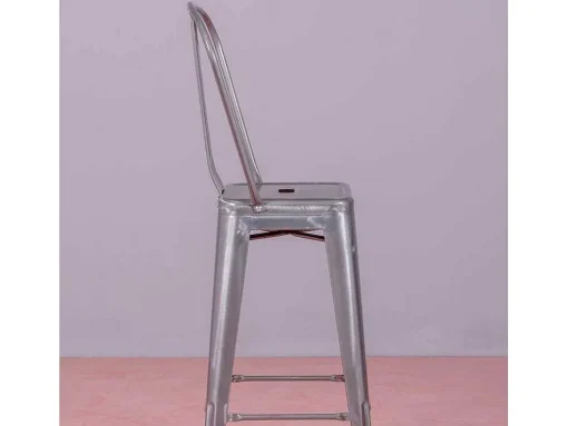 Banqueta Industrial Em Aco Metalizado Com Encosto Alto (76Cm) - Bistro - Metal