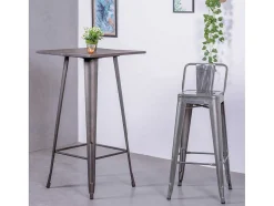 Banqueta Industrial Em Aco Metalizado Com Encosto Baixo (76Cm) - Bistro - Metal