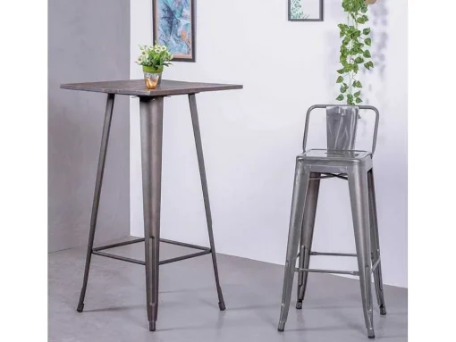Banqueta Industrial Em Aco Metalizado Com Encosto Baixo (76Cm) - Bistro - Metal