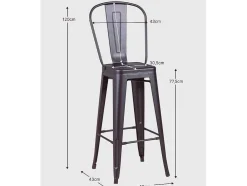Banqueta Industrial Em Aco Metalizado Com Encosto Alto (76Cm) - Bistro - Metal