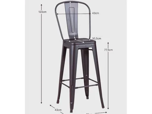 Banqueta Industrial Em Aco Metalizado Com Encosto Alto (76Cm) - Bistro - Metal