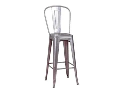 Banqueta Industrial Em Aco Metalizado Com Encosto Alto (76Cm) - Bistro - Metal