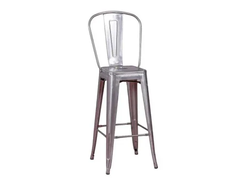 Banqueta Industrial Em Aco Metalizado Com Encosto Alto (76Cm) - Bistro - Metal