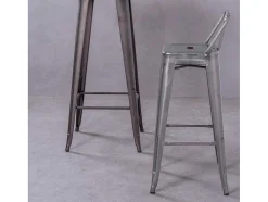Banqueta Industrial Em Aco Metalizado Com Encosto Baixo (76Cm) - Bistro - Metal