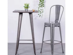 Banqueta Industrial Em Aco Metalizado Com Encosto Alto (76Cm) - Bistro - Metal