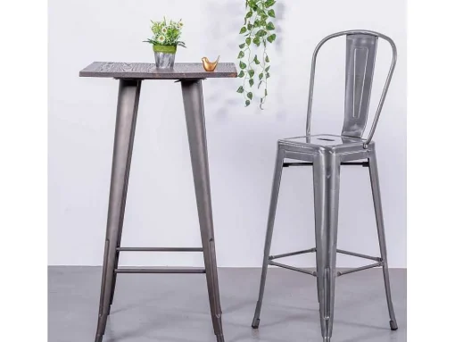 Banqueta Industrial Em Aco Metalizado Com Encosto Alto (76Cm) - Bistro - Metal