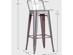 Banqueta Industrial Em Aco Metalizado Com Encosto Baixo (76Cm) - Bistro - Metal