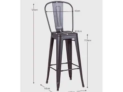 Banqueta Metalica Em Aco Lacado Com Encosto Alto (76Cm) - Bistro - Preto