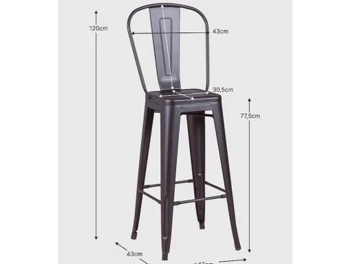 Banqueta Metalica Em Aco Lacado Com Encosto Alto (76Cm) - Bistro - Preto