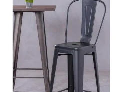 Banqueta Metalica Em Aco Lacado Com Encosto Alto (76Cm) - Bistro - Preto