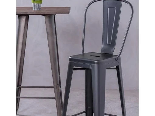 Banqueta Metalica Em Aco Lacado Com Encosto Alto (76Cm) - Bistro - Preto