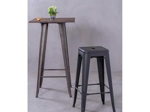 Banqueta Metalica Em Aco Lacado (76Cm) - Bistro - Preto