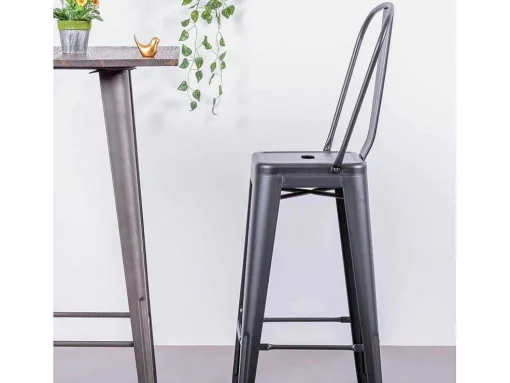Banqueta Metalica Em Aco Lacado Com Encosto Alto (76Cm) - Bistro - Preto