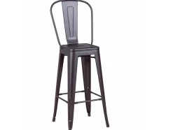 Banqueta Metalica Em Aco Lacado Com Encosto Alto (76Cm) - Bistro - Preto