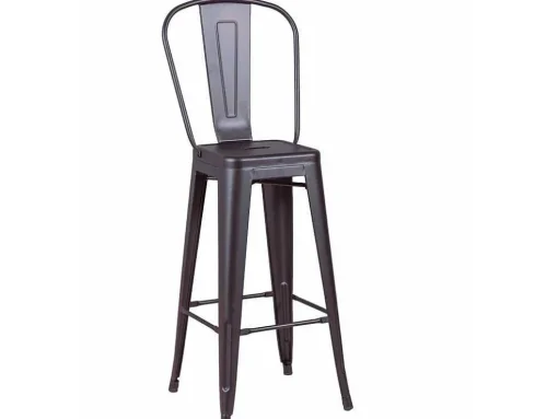 Banqueta Metalica Em Aco Lacado Com Encosto Alto (76Cm) - Bistro - Preto