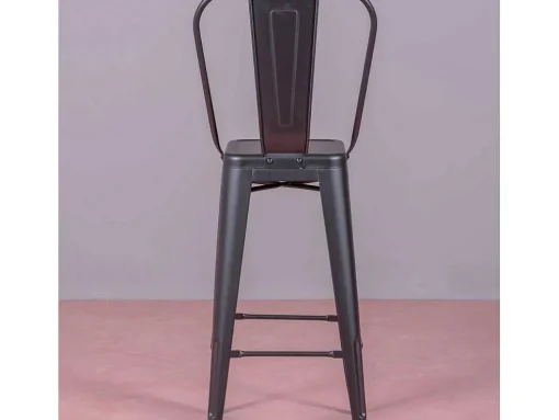 Banqueta Metalica Em Aco Lacado Com Encosto Alto (76Cm) - Bistro - Preto