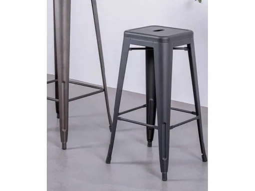 Banqueta Metalica Em Aco Lacado (76Cm) - Bistro - Preto