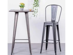 Banqueta Metalica Em Aco Lacado Com Encosto Alto (76Cm) - Bistro - Preto