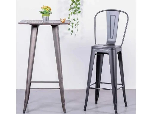 Banqueta Metalica Em Aco Lacado Com Encosto Alto (76Cm) - Bistro - Preto