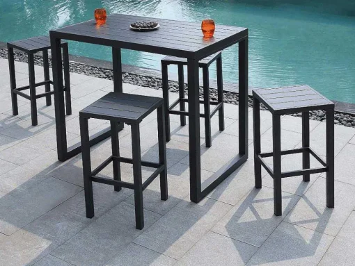 Bar De Jardim E 4 Bancos Altos Em Aluminio - Cinza Escuro - Walpole De Mylia
