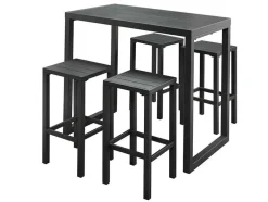 Bar De Jardim E 4 Bancos Altos Em Aluminio - Cinza Escuro - Walpole De Mylia