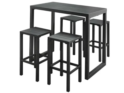 Bar De Jardim E 4 Bancos Altos Em Aluminio - Cinza Escuro - Walpole De Mylia