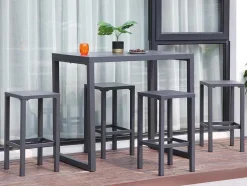 Bar De Jardim E 4 Bancos Altos Em Aluminio - Cinza Escuro - Walpole De Mylia