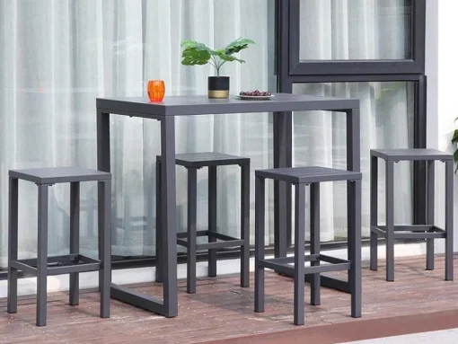 Bar De Jardim E 4 Bancos Altos Em Aluminio - Cinza Escuro - Walpole De Mylia