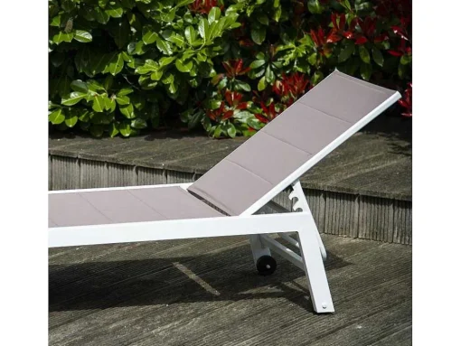 Barbados Espreguiçadeira Em Taupe Têxtilene - Aluminio Branco