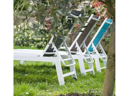 Barbados Espreguiçadeira Em Taupe Têxtilene - Aluminio Branco