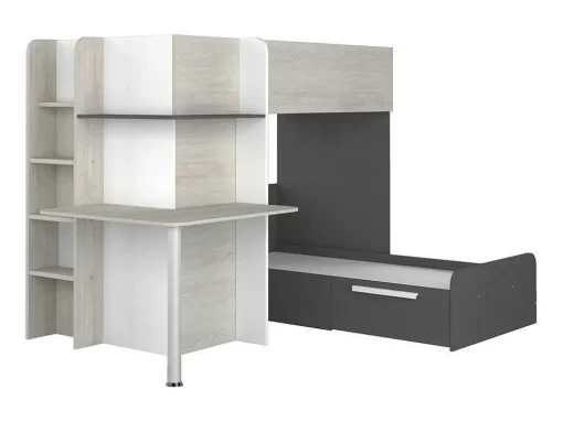 Beliche 2 X 90 X 190 Cm Com Secretária Cinza, Branco E Preto - Samuel