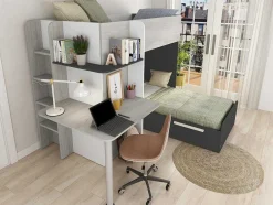 Beliche 2 X 90 X 190 Cm Com Secretária Cinza, Branco E Preto - Samuel