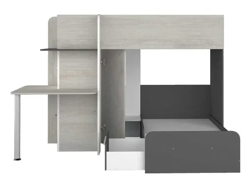 Beliche 2 X 90 X 190 Cm Com Secretária Cinza, Branco E Preto - Samuel