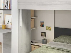 Beliche 2 X 90 X 190 Cm Com Secretária Cinza, Branco E Preto - Samuel