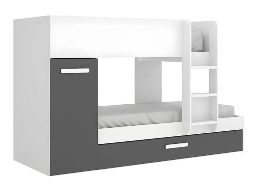 Beliche Com Gaveta Cama Dupla E Com Espacos De Arrumação 3X90X190 Cm Cor Antracite E Branco - Anthony