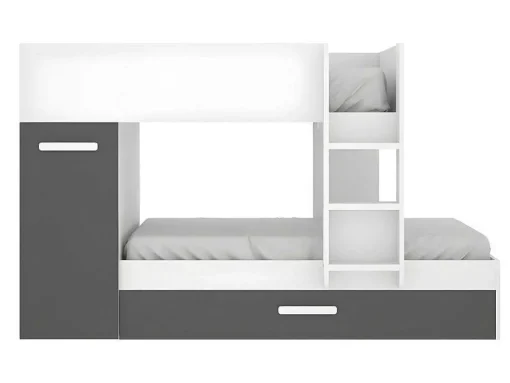 Beliche Com Gaveta Cama Dupla E Com Espacos De Arrumação 3X90X190 Cm Cor Antracite E Branco - Anthony