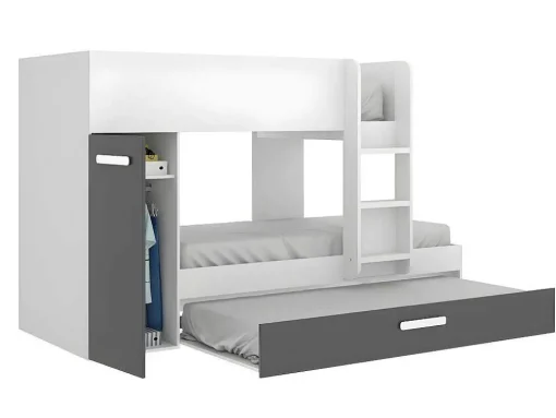 Beliche Com Gaveta Cama Dupla E Com Espacos De Arrumação 3X90X190 Cm Cor Antracite E Branco - Anthony