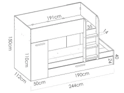 Beliche Com Gaveta Cama Dupla E Com Espacos De Arrumação 3X90X190 Cm Cor Antracite E Branco - Anthony