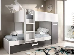 Beliche Com Gaveta Cama Dupla E Com Espacos De Arrumação 3X90X190 Cm Cor Antracite E Branco - Anthony