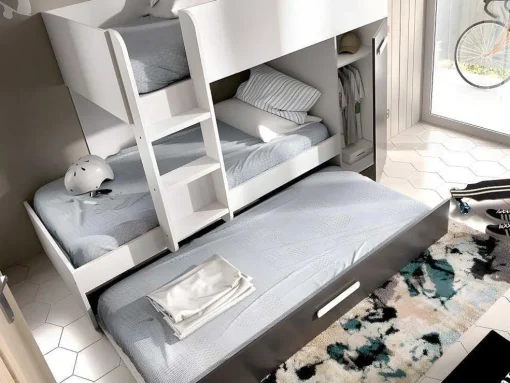 Beliche Com Gaveta Cama Dupla E Com Espacos De Arrumação 3X90X190 Cm Cor Antracite E Branco - Anthony