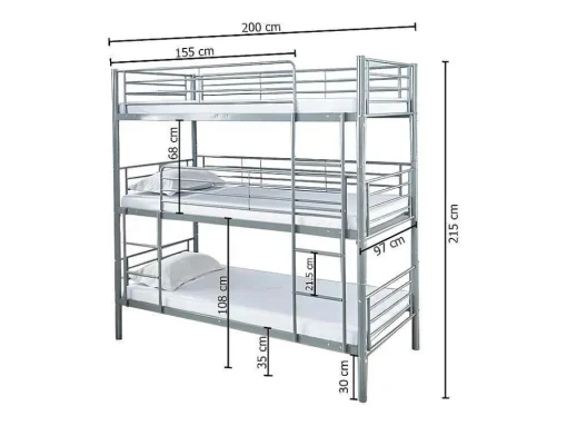 Beliche Triplo Com Estrutura Metalica Cinza, 215X200X97Cm
