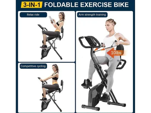 Bicicleta De Exercicio Dobravel 3 Em 1, Bicicleta De Fitness Reclinada Magnetica X-Bike Com Resistencia Ajustavel De 8 Niveis Para Treino De Ginasio Em Casa